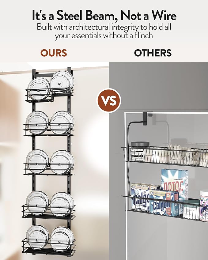 Orimade Over the Door Shower Caddy Adjustable 5 Tier Black,Bathroom Hanging Organizer Shelf Rustproof with 4 Hooks,Shower Basket with Soap Holder and Suction Cup