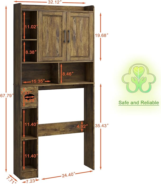 Vabches Over The Toilet Storage Cabinet, Farmhouse Storage Cabinet Over Toilet with Barn Door，Home Space-Saving Toilet Rack for Bathroom, Restroom and Laundry