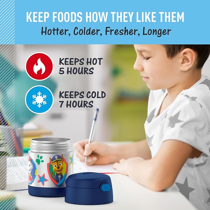 THERMOS FUNTAINER Insulated Food Jar, 10 Ounce, Kid Friendly Food Jar with Foldable Spoon, Paw Patrol