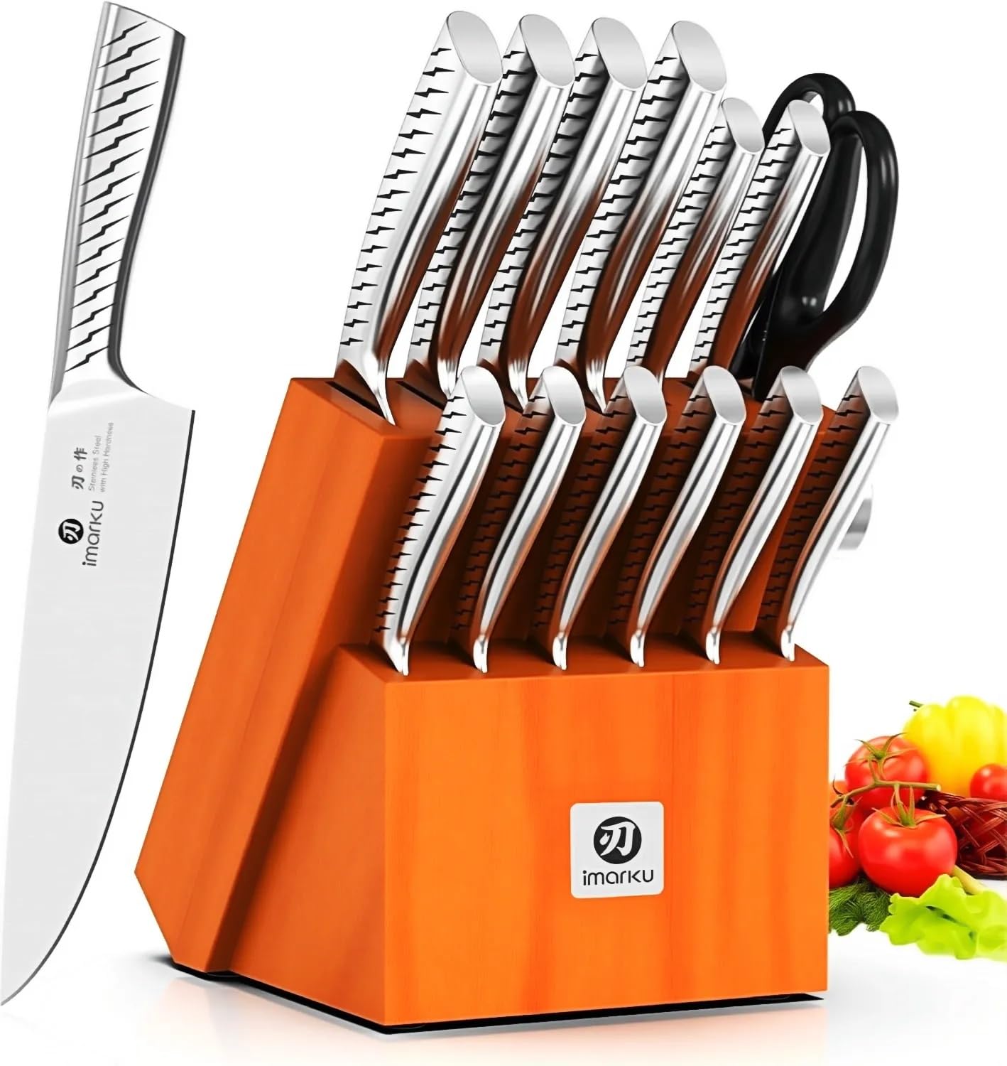 imarku 14-Piece Kitchen Knife Set, High-Carbon Stainless Steel,Pink