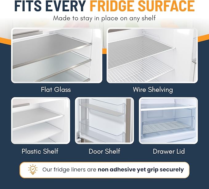 Refrigerator Liners for Shelves (8 Pack) by Linda’s Essentials - Non-Adhesive Drawer and Shelf Liner, BPA-Free Fridge Mats for Kitchen & Cabinets, Easy to Clean, Ideal Household Essentials (Clear)