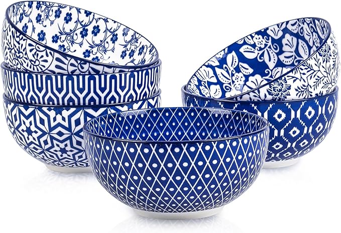 Selamica Ceramic 4 OZ Dipping Bowls Set, 3.5 Inch Mini Bowls for Dipping, Side Dishes, Microwave Dishwasher Safe, Set of 6, Vintage Blue