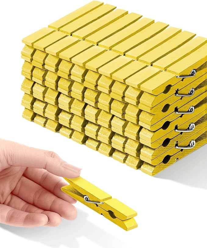 Colored Clothespins, Colorful Clothes Pins Wooden Clips Rainbow Colors 50 Pack Decorative Crafts Pegs Photos Pictures Decoration Clip Clothing Hanging Closepins, 2.83 Inch (Yellow)