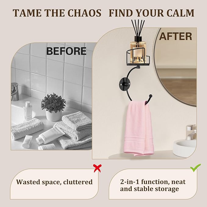 Hand Towel Holder for Bathroom with Vintage Wall Mounted Candle Holder, Rustproof Anti-Corrosion Alloy Unique Black Towel Hook, Sturdy Coat Hanger for Vintage Kitchen Bathroom Decor