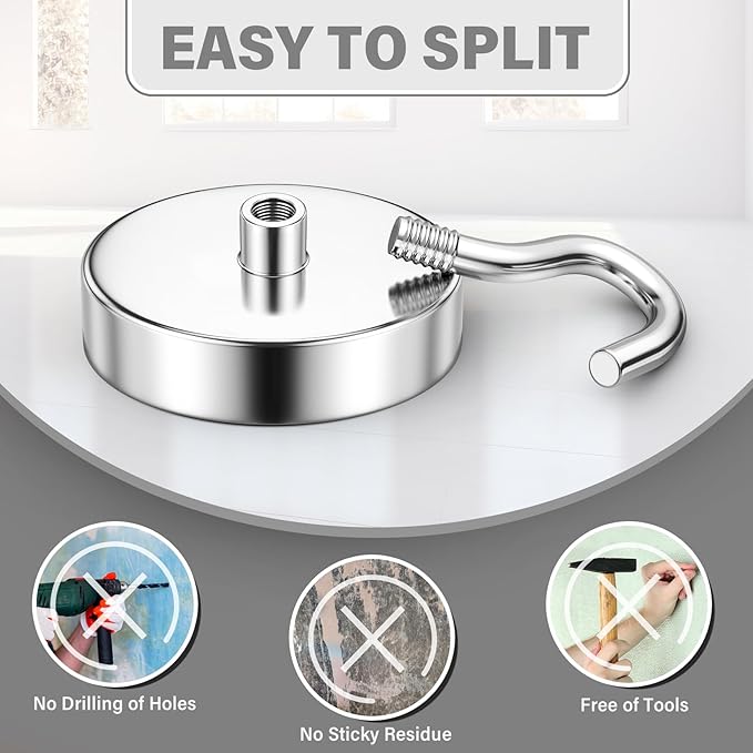 Magnetic Hooks for Cruise Cabins, 130lbs Silver Cruise Ship Magnetic Hooks for Hanging, Strong Magnets Heavy Duty, Locker Organizer, Household Essentials, Cubicle Accessories, 4 Pack