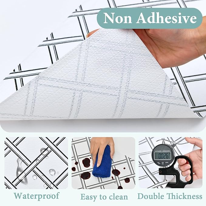 Drawer and Shelf Liner for Kitchen Cabinet: 12 in X 30 Ft Non Slip Waterproof Shelf Paper Non Adhesive Refrigerator Liners Black and White Squares Easy Liners for Bathroom