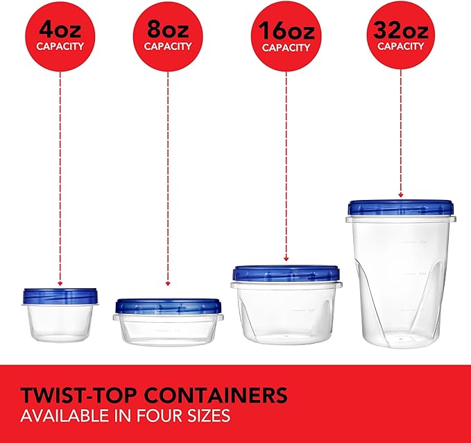 Stock Your Home 8oz Plastic Containers with Twist Top Lids (4 Pack), 1 Cup Small Freezer Containers for Leftover Food, Airtight Reusable Soup Containers with Lids, Microwave and Dishwasher Safe