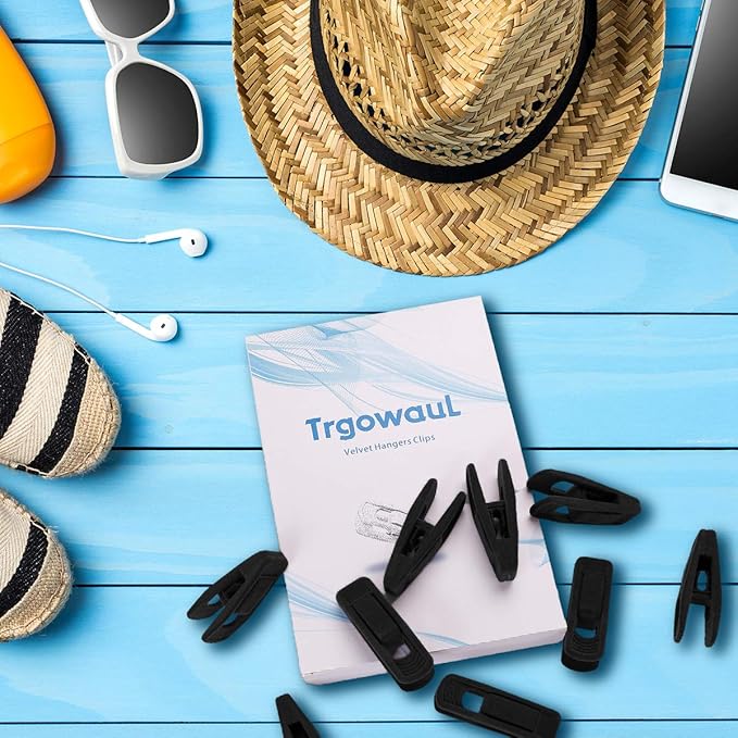 Trgowaul Thin Velvet Hangers Clips, Strong Finger Clips Perfect for Pants (20pc, Black)