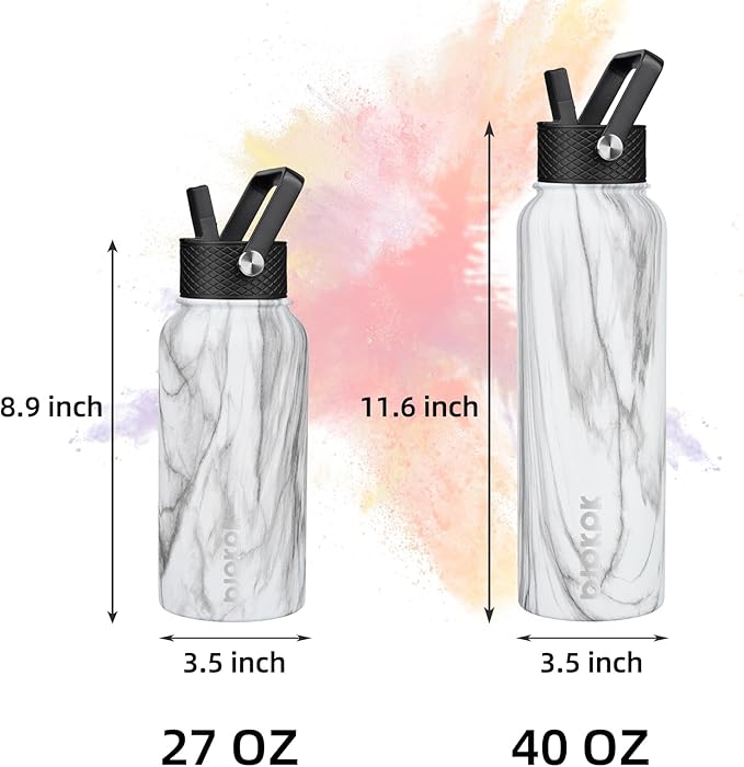 BJPKPK Insulated Water Bottles with Straw Lid, 27oz Stainless Steel Water Bottle with 3 Lids, Leak Proof BPA Free Metal Thermo, Mugs, Tumblers, Keep Cold Hot - White Birch