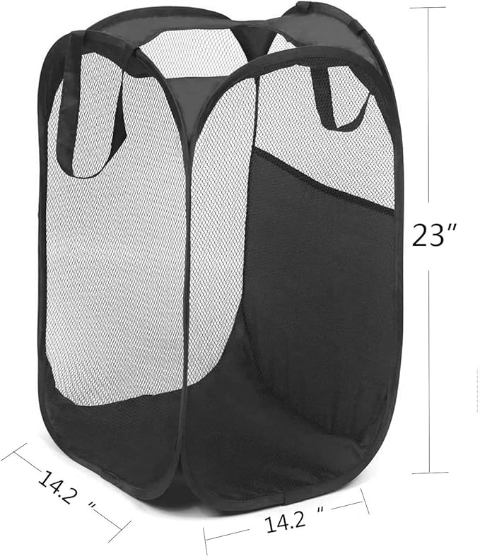2 pop-up foldable mesh laundry baskets (each with 2 reinforced handles), black + blue…