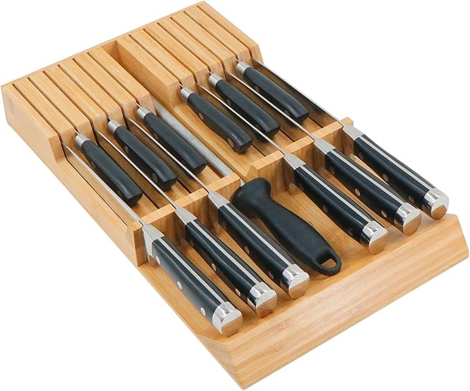 Utoplike In-Drawer Knife Block Bamboo Drawer Organizer, 12 Knives Holder