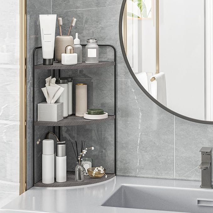 Bathroom Counter Organizer,Countertop Organizer,Vanity Organizers,Bathroom Storage,Bathroom Sink Caddy,Counter Shelf,Corner Counter,Corner Shelves(Black-Grey)