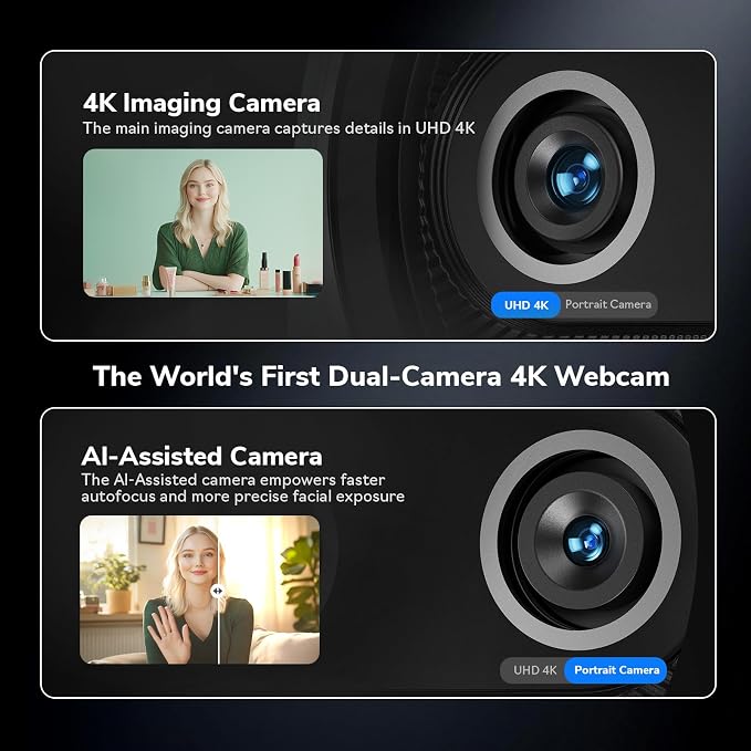 EMEET Piko 4K Webcam for Streaming, World’s 1st Dual-Camera AI-Powered 4K