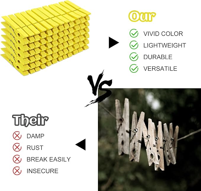 Phinus 72 Pcs Wooden Clothes Pins, 2.9 Inch Clothes Pins for Hanging Clothes, Pictures, Photos, Classroom, Crafts, Decoration, Clothespins Heavy Duty (Yellow)