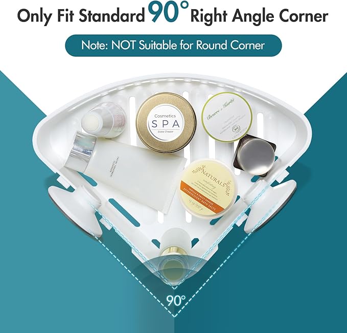 Budget & Good Corner Shower Caddy, 2 Pack Suction Cup Adhesive Shelves, NO-drilling Heavy Duty Storage Racks, Max Hold 44lbs, Waterproof for Bathroom & Kitchen
