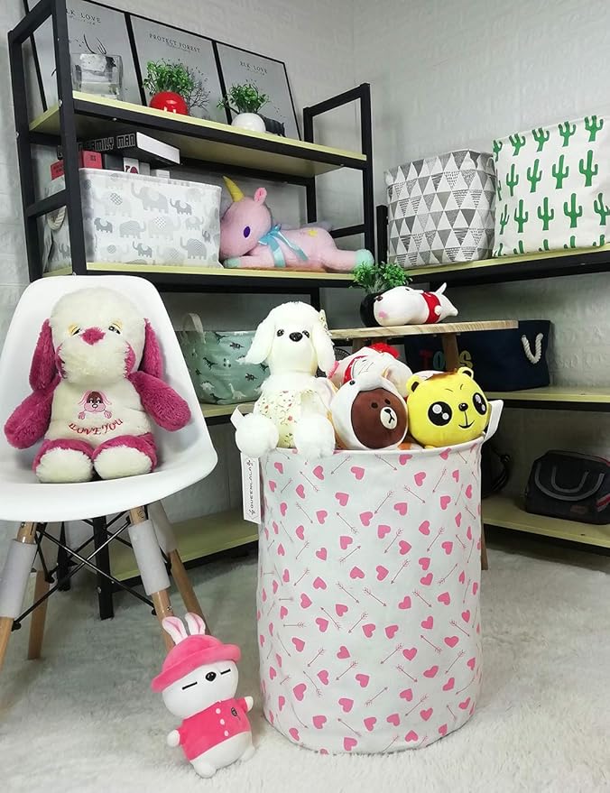 QUEENLALA Large Storage Basket,Laundry Hamper/Bathroom/Home Decor/Collapsible Round Storage Bin,Boys and Girls Hamper/Boxes/Clothing(Heart Arrow)