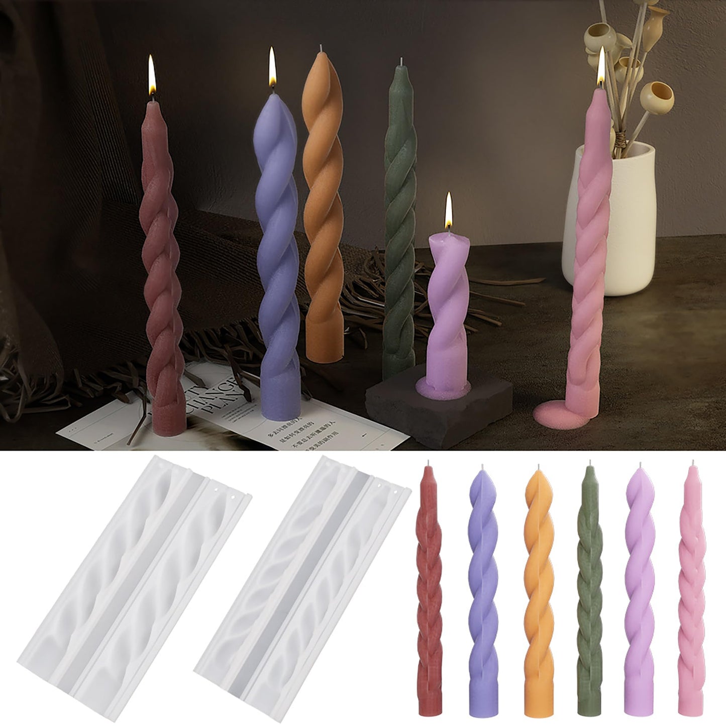 8 Pack Large Flower Succulent Candle Mold Resin Casting Silicone Molds for Home Decor & Candle Making Wave Spiral Mold