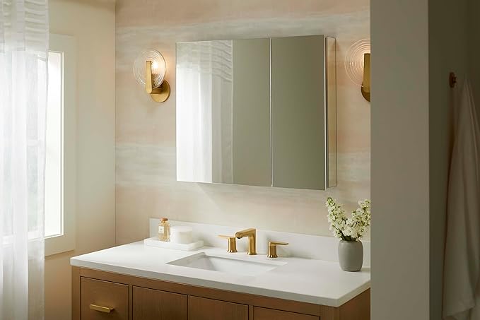 Kohler 55065-NA Embark Slim Two-Door Medicine Cabinet Mirror, Adjustable Shelves with Mirrored Doors, 35 in. W x 26 in. H