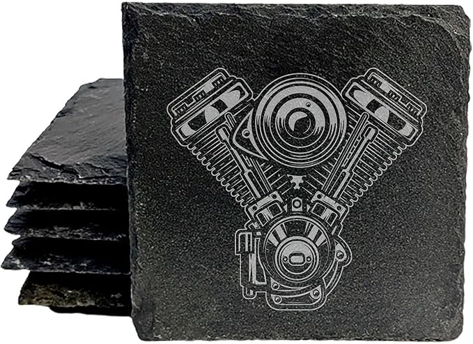 Engraved Motorcycle Journey Slate Coasters Set of 4 – Square – USA Made