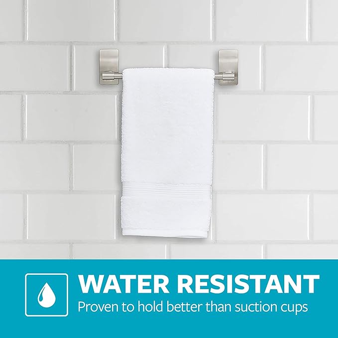 Command Hand Towel Bar Satin Nickel with 4 Water Resistant Command Strips, 9" Hand Towel Holder, Holds up to 3 lb, Great for Bathroom Décor on The Wall, Inside The Cabinet, or in The Shower