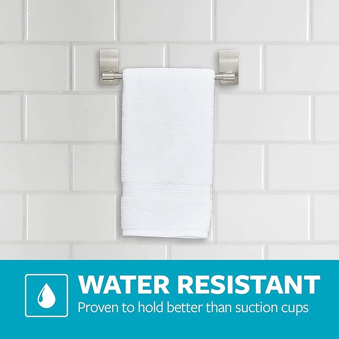 Command Hand Towel Bar Satin Nickel with 4 Water Resistant Command Strips,9" Hand Towel Holder,Holds up to 3 lb,Great for Bathroom Décor on The Wall,Inside The Cabinet,or in-The Shower,(Pack of 8)