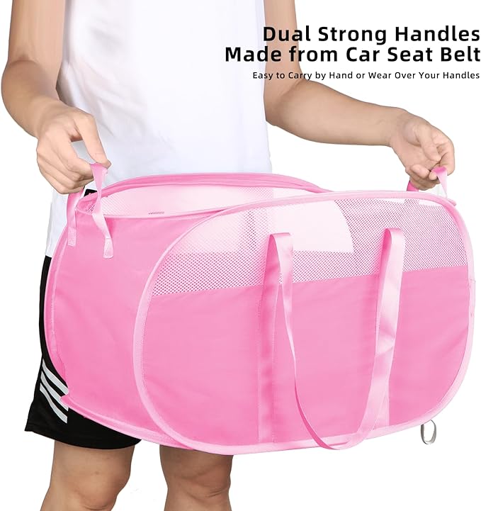 100L Collapsible Laundry Baskets, Tear Proof Pop Up Laundry Hamper with Dual Handles, Large Foldable Laundry Basket, Easy to Carry Laundry Hamper for Home, Laundry Room, Bedroom, Dorm, Travel Pink