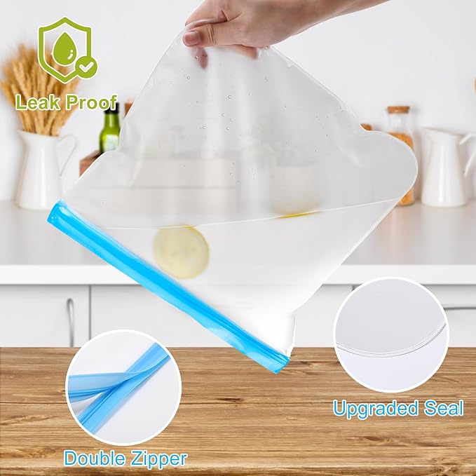 Lerine 28 Pack Dishwasher Safe Reusable Freezer Bags, Extra Thick Leakproof Reusable Food Storage Bags, BPA Free Kitchen Storage for Veggies Food Travel (Multicolor, 10 Gallon 10 Sandwich 8 Snack)