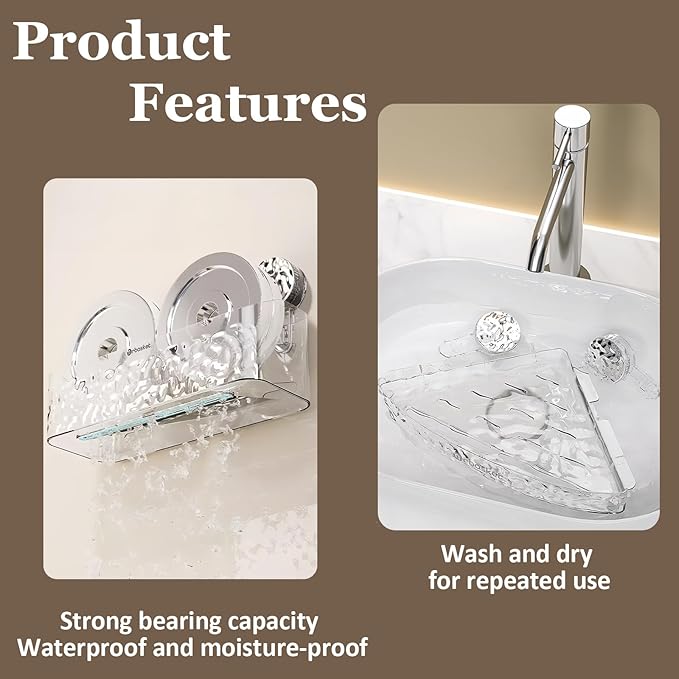 Shower Caddy Suction Cup, Wall Mounted Rack Organizer Removable Bathroom Shelf, No Drilling Larger Storage Rack Upgraded, Bathroom Suction Caddy