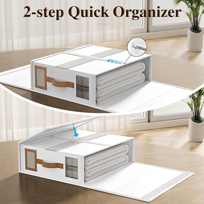 6 Pack Foldable Bed Sheets Set Organizers and Storage(King & Queen Size),Linen Fabric Closet Organizers with Window,Folding Bedding Storage Box for Bedsheets and Pillow Cube Organizer-White