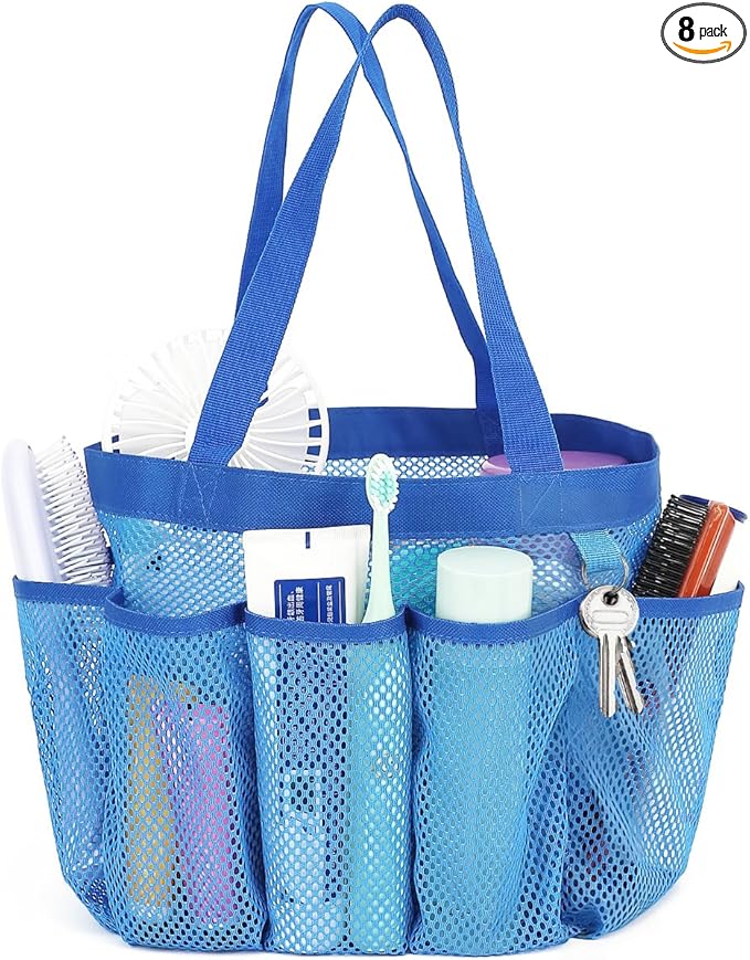 Mesh Shower Caddy Portable for College Dorm Room Essentials, 8-Pocket Large Shower Basket Tote Bag with 2 Handles for Toiletry, Bathroom, Beach, Camp, Gym