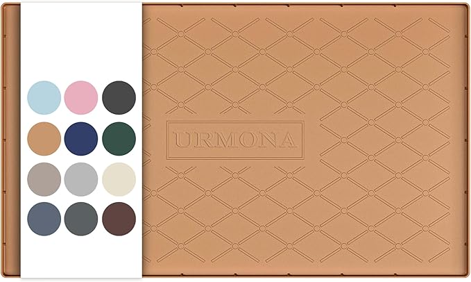 URMONA 37" x 22" Waterproof Silicone Mat in Multiple Sizes & Colors, Under Sink Mat for Kitchen & Bathroom, Pet Food Pad for Dogs & Cats, Kitchen Cabinet Liner, Multi-Purpose for Storage(Khaki)