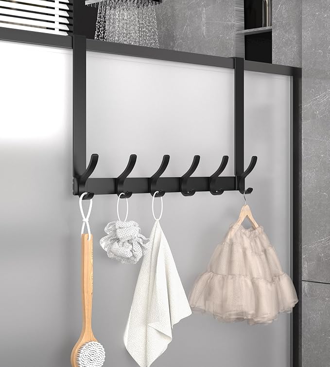 Long Over The Door Hooks Hanger with 15.75" Arms for Easier Access by Shorter, Heavy Duty Door Hanger for Coat, F16U, Fits Standard 1 3/8'' Doors, Towel Racks for Bathroom, Black