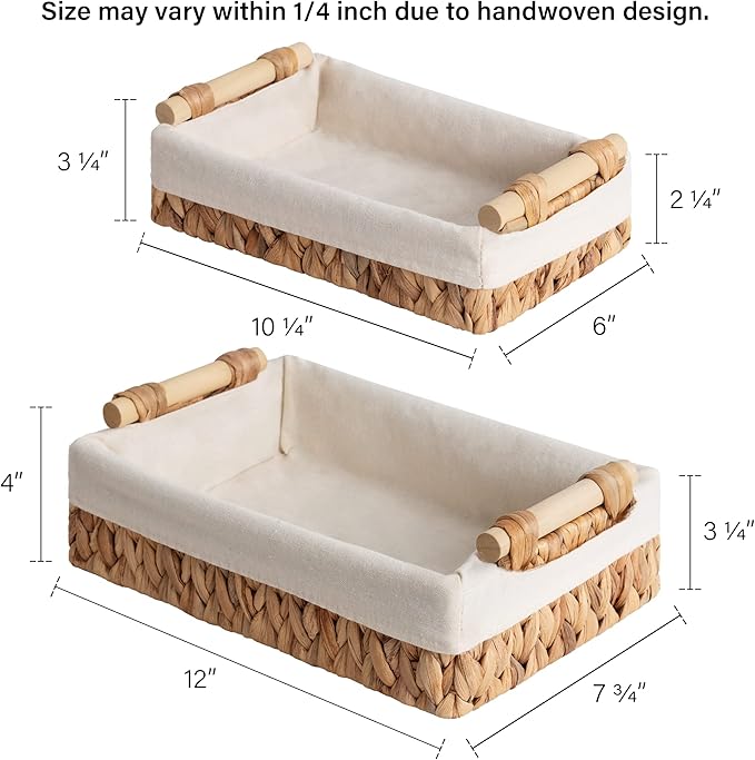 StorageWorks Small Baskets for Organizing, Wicker Bathroom Basket for Toilet Tank Top with Liner, Natural Water Hyacinth, Set of 2