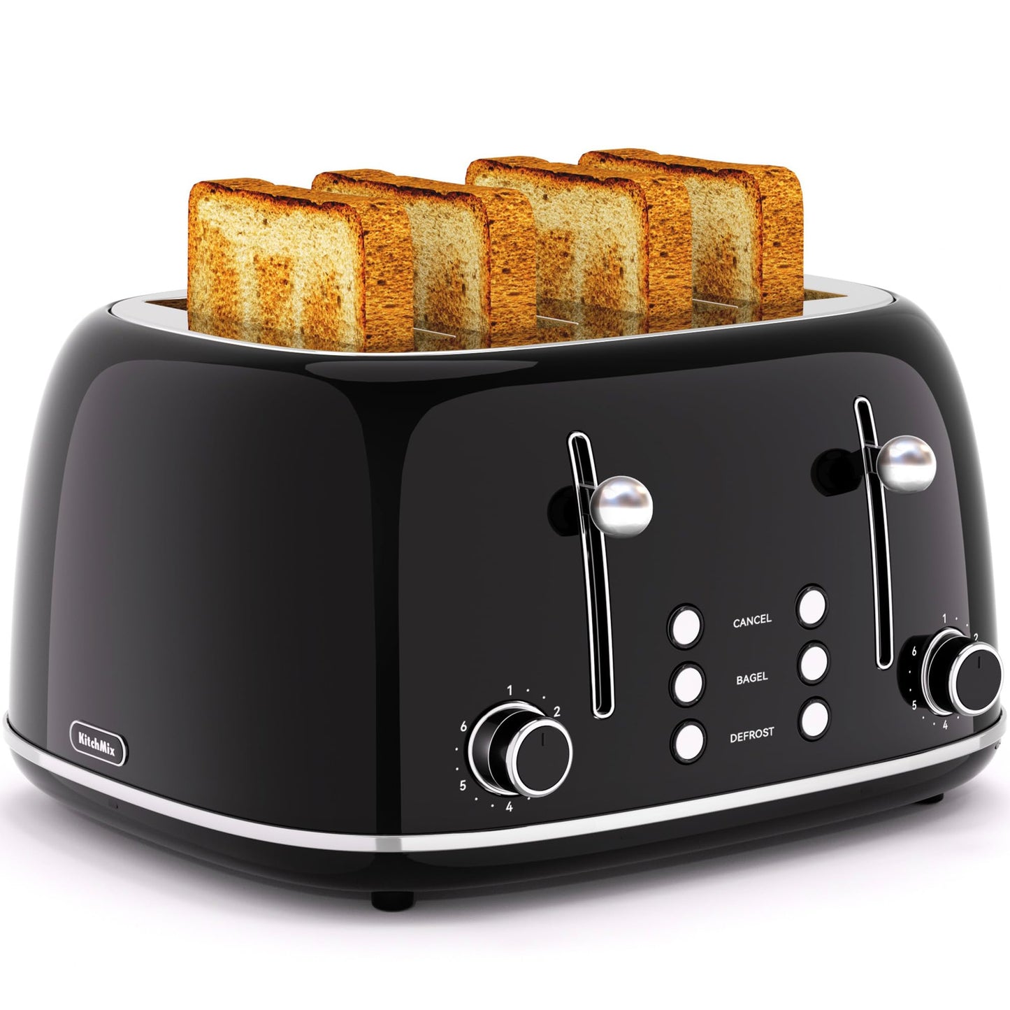 Toaster 4 Slice, Retro Stainless with 6 Bread Shade Settings,1.5''Wide Slots Toaster with Cancel/Defrost/Reheat Functions,Dual Independent Control Panel, Removal Crumb Tray (White)