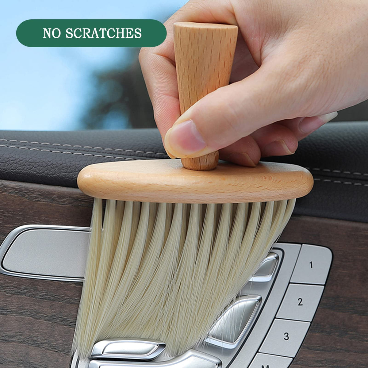 Ultra Soft Detail Car Interior Cleaning Brush - Dusting & Deep Cleaning, Wooden Handle, 2 Pack