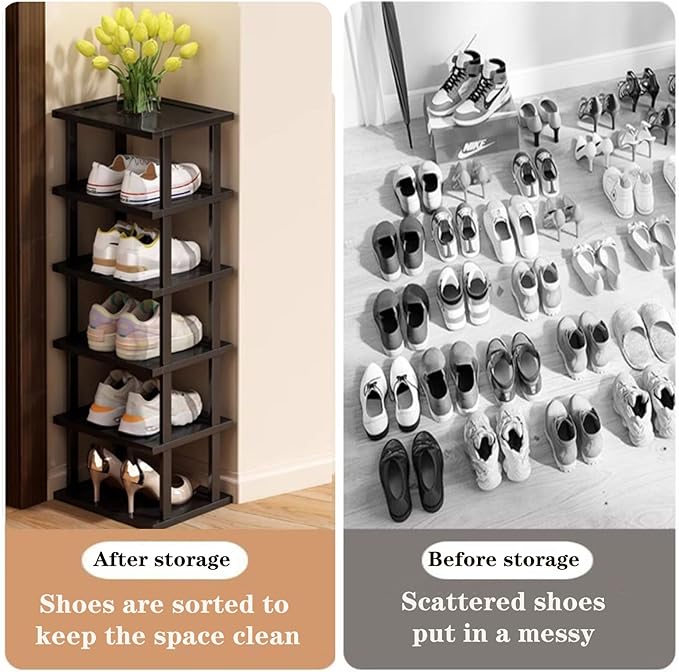 Vertical Shoe Rack - Tall Narrow Shoe Rack Organizer for Small Spaces,5 Tier Bamboo Shoen Shelf for Entryway,Closet,Corner,Doorway,Skinny Shoe Shelf Space Saving Shoe Storage,Free Stackable DIY