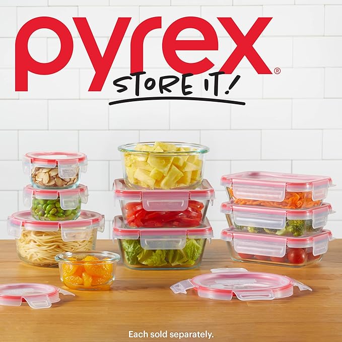 Pyrex Freshlock (3-Pack, 6 Cup) Glass Food Storage Containers Set, Airtight & Leakproof Plastic Locking Lids BPA-Free, Meal Prep Containers Set, Freezer Dishwasher Microwave Safe