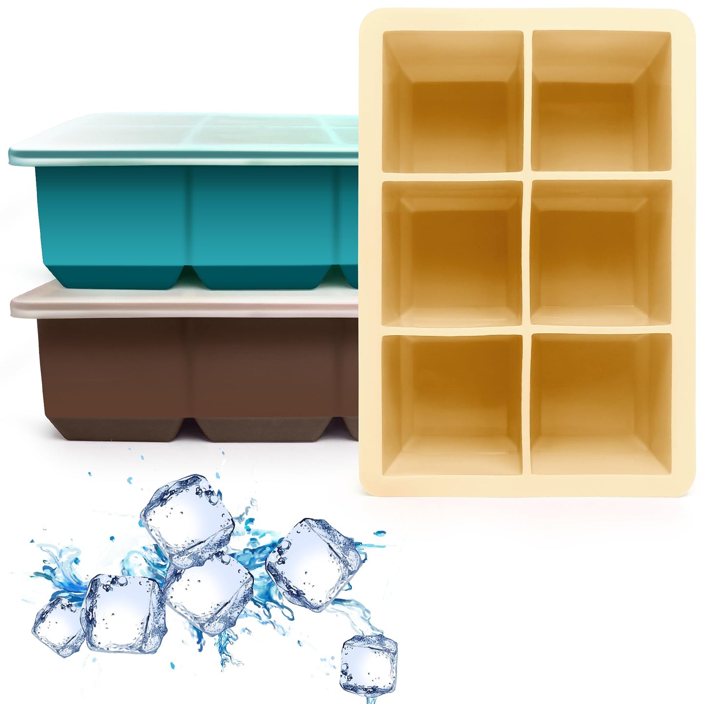 Excnorm Silicone Ice Cube Trays 3 Pack - Large Size Silicone Ice Cube Molds with Leak Proof Removable Lid Square Ice Cube Tray And BPA Free for Cocktail,Whiskey, Stackable Flexible Ice