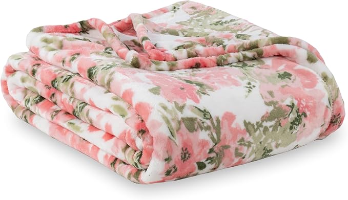 Berkshire Blanket-Classic Heavyweight Soft Printed VelvetLoft® Plush Warm Blanket, Twin Size Soft Fuzzy Blanket for Couch Sofa Bed, Abstraction Pink Green, 60in x 90in