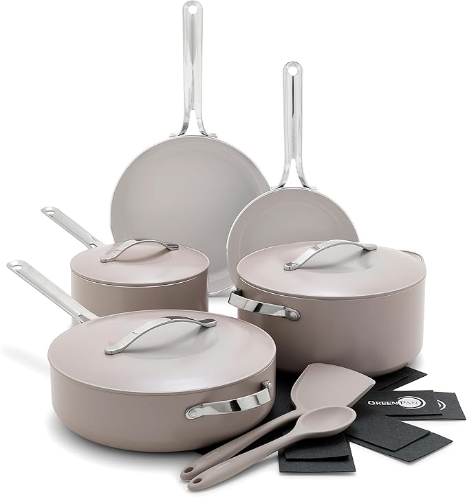 GreenPan Nova 10” Frying Pan Skillet and 4.37QT Sauté Pan with Lid, Oprah’s Favorite Things 2024, PFAS-Free Ceramic Nonstick, Induction Suitable, Sear, Fry, Broil, Dishwasher & Oven Safe, Clay