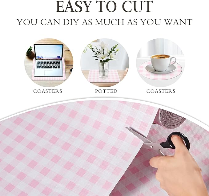 Beautysaid Shelf and Drawer Liner for Kitchen Cabinet, Non Adhesive Non Slip Shelf Paper Waterproof Washable Thickened for Dresser Pantry Shelve Bathroom Protector Liner(Pink Checker,23.6 in x 10 FT)