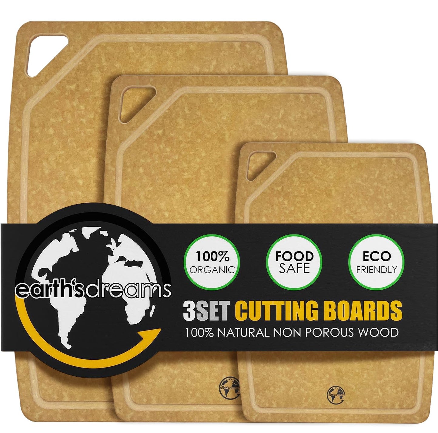 Earth's Dreams Composite Wood Cutting Board Set of 3, Built In Juice Groove