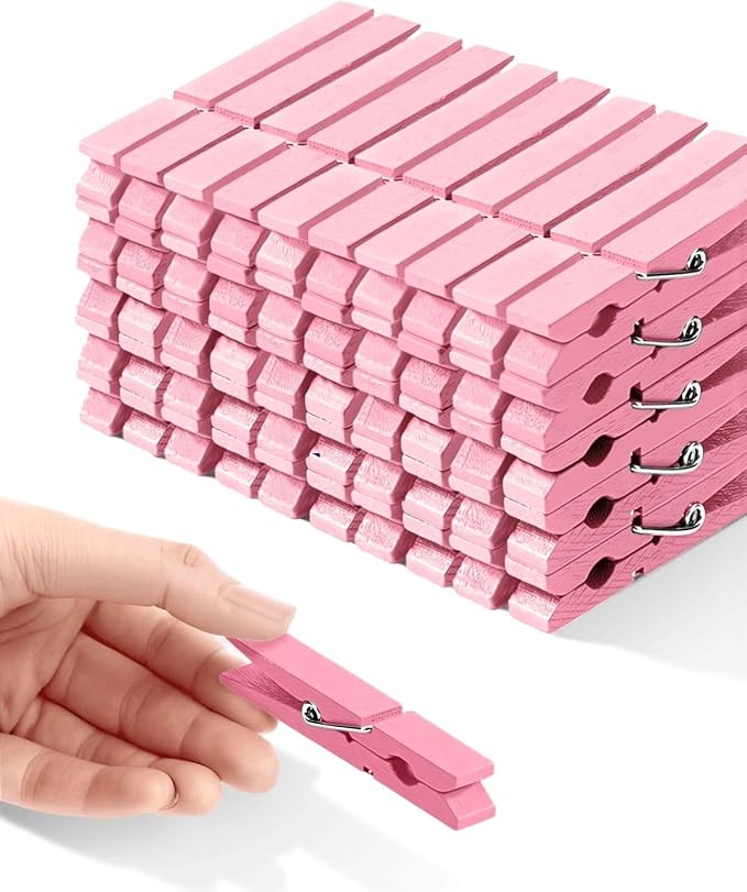 Clothes Pins, Pink Colored Wooden Clothespins for Baby Shower Game, Wreath, Crafts, Strong Grip Close Pins Birchwood Clips Clothespin Clothing Pegs for Hanging Clothing Photos, 2.83 Inch, Pack of 50