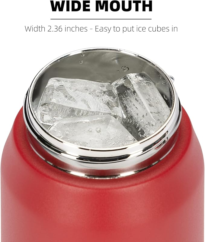 Fanhaw 24 oz Insulated Stainless Steel Water Bottle with Anti-Dust Chug Lid, Leakproof Vacuum Metal Bottle for Kids, Women & Men (Red)