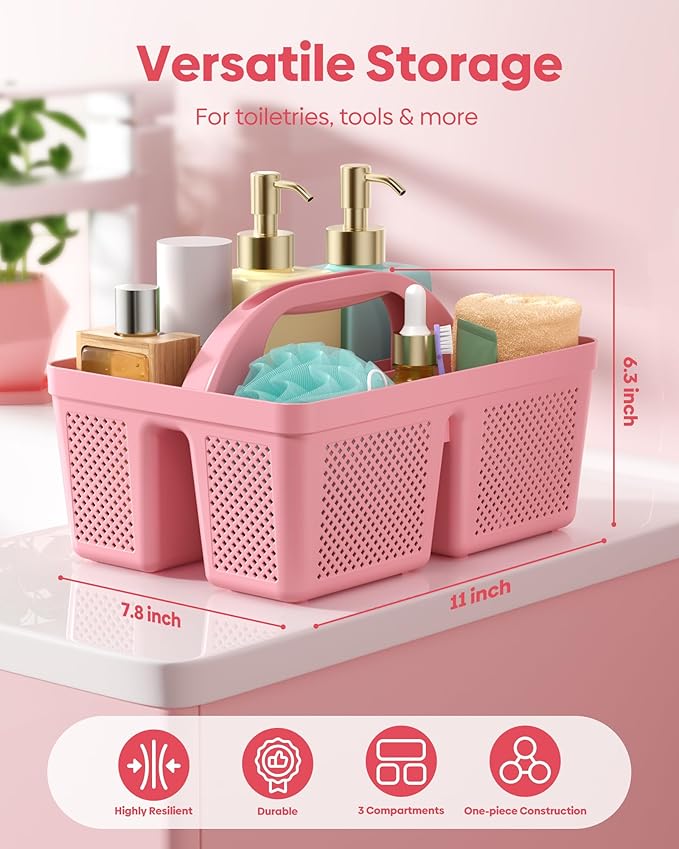 4 PCS Portable Shower Caddy, Integrated Handle, Reinforced Plastic, Organizer Storage Bathroom Supplies and Beauty Products, Cleaning Supplies, Shower Basket for Home, Dorm, Shelf and Cabinet
