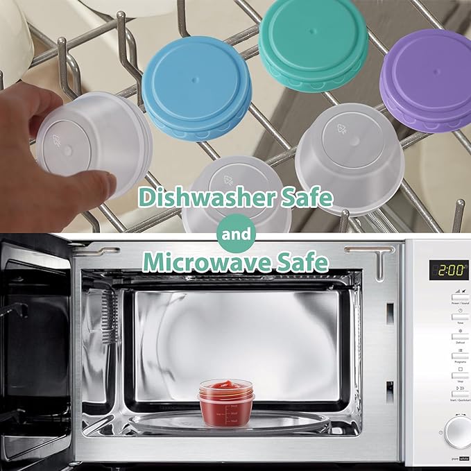 Salad Dressing Container to Go with lids,Dishwasher and Microwave Safe Tiny Condiment Containers with Graduated Lines, Reusable and Leakproof Small Sauce Containers for Lunch Box 6 Pcs 2.7 OZ Mixed 1