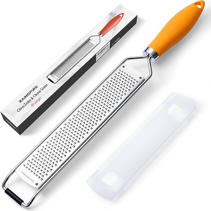 Rainspire Zester Grater with Handle, Lemon Zester Cheese Grater for Kitchen Stainless Steel, Parmesan Cheese Garlic Nutmeg Chocolate Fruits Vegetables Ginger Grater, Fine, Red