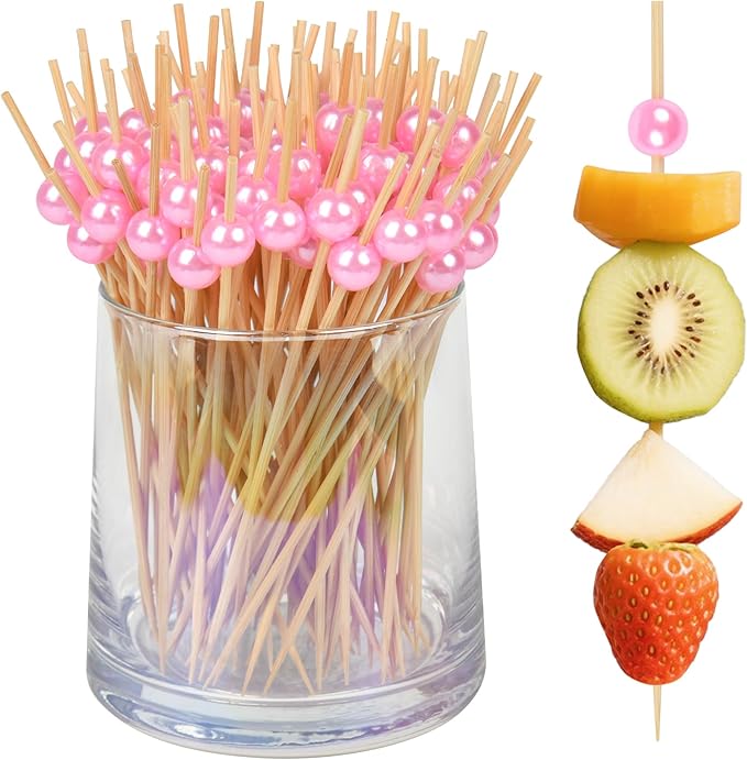 300Pcs Fancy Toothpicks for Appetizers,4.7Inch Wooden Ball Cocktail Picks For Drinks,Bamboo Appetizer Skewers for Charcuterie Boards Accessories,Martini, Sandwich,Desserts,Fruit
