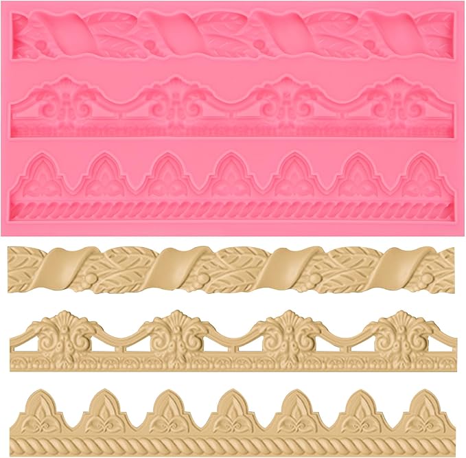 Baroque Decorative Silicone Fondant Mold, Vintage Floral Scroll Pattern, Pink