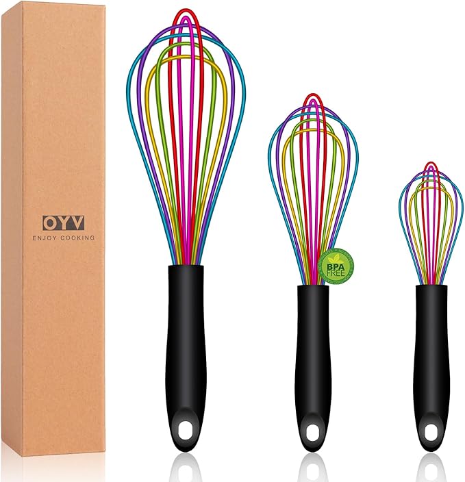 OYV Purple Silicone Whisk Set of 3, 8/10/12 Inch, Dishwasher Safe